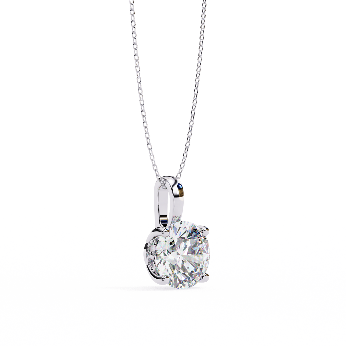 Reverra 14K Round Diamond Solitaire Pendant Necklace, CTTW-3.01