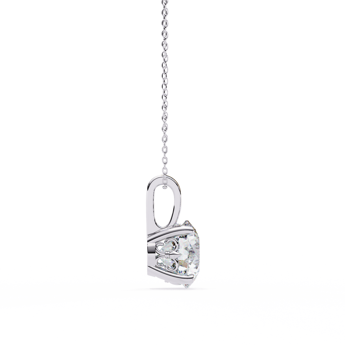Reverra 14K Round Diamond Solitaire Pendant Necklace, CTTW-3.01