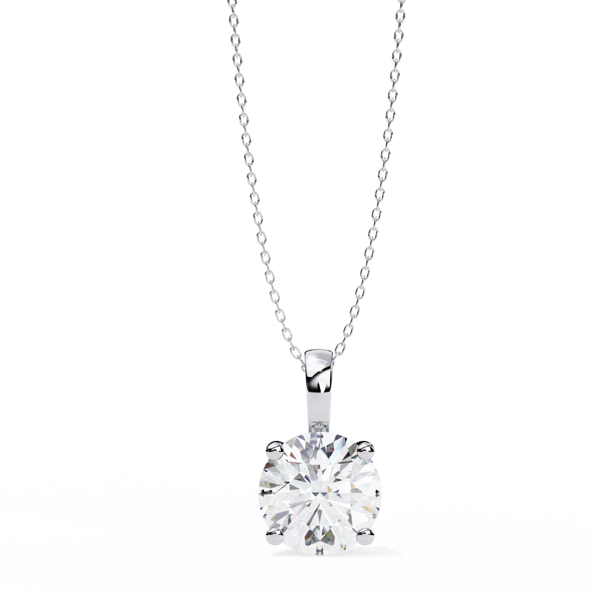 Reverra 14K Round Diamond Solitaire Pendant Necklace, CTTW-3.01