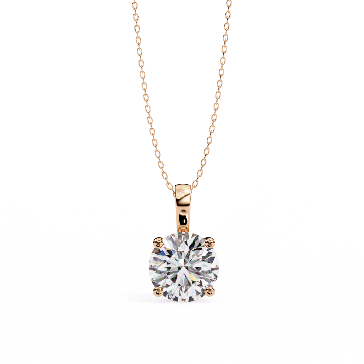 Reverra 14K Round Diamond Solitaire Pendant Necklace, CTTW-3.01