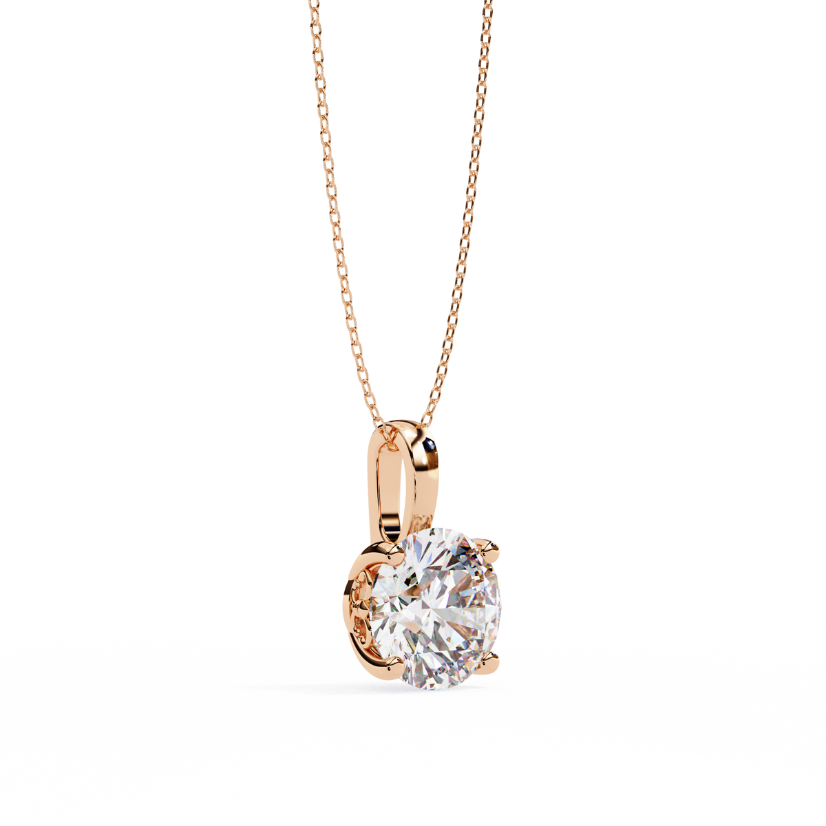 Reverra 14K Round Diamond Solitaire Pendant Necklace, CTTW-3.01