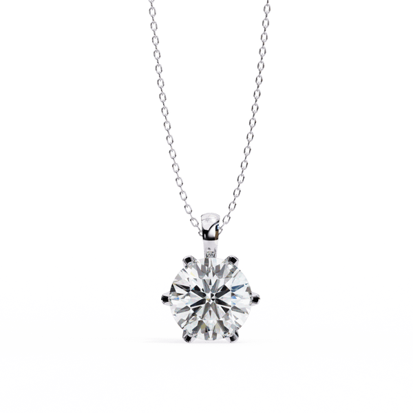 Reverra 14K Gold Round Lab Grown Diamond 6-Prong Solitaire Pendant For Women, CTTW-2.2 - Reverra Jewels Inc.