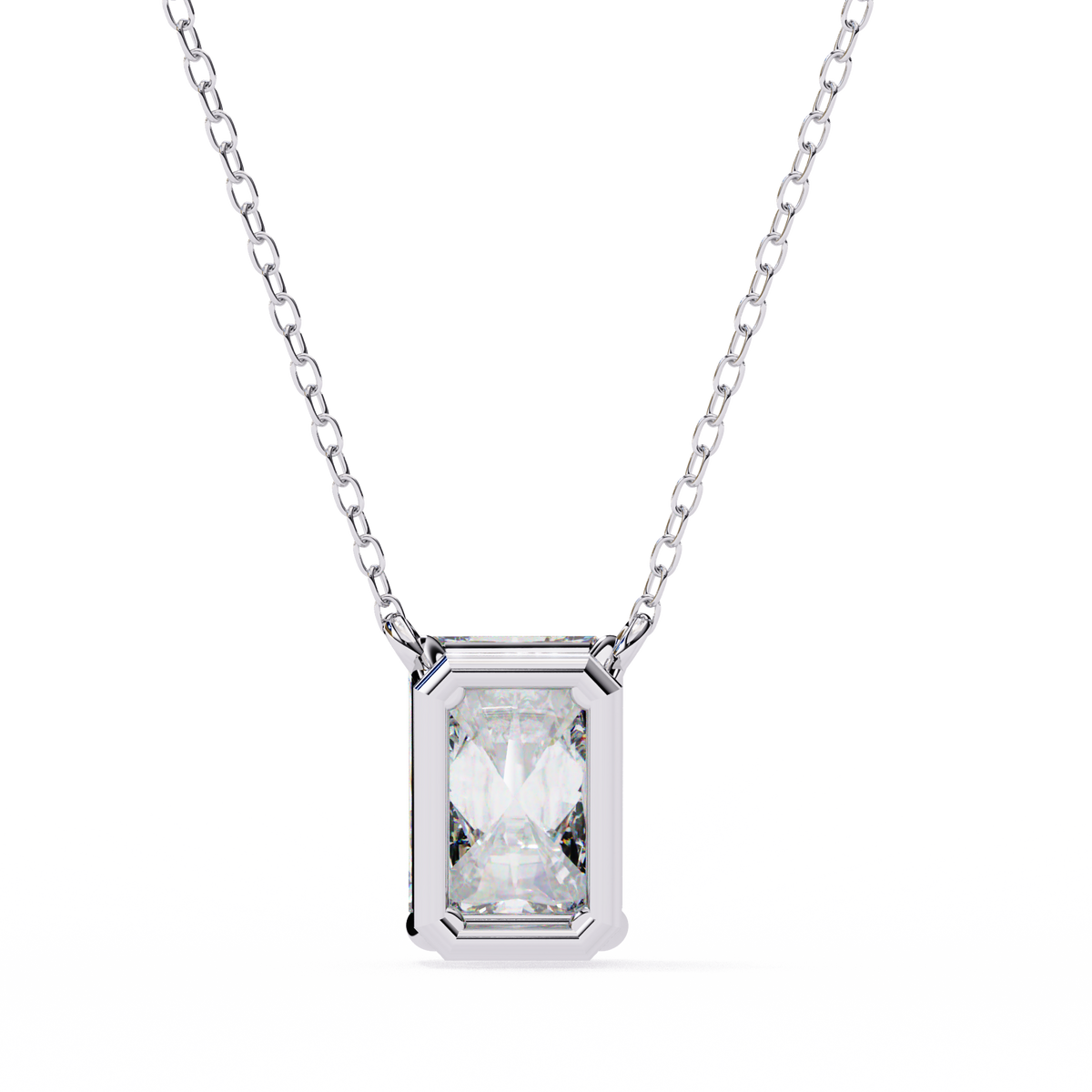 Reverra 14K Radiant Diamond Bezel Pendant Necklace, CTTW-1.03