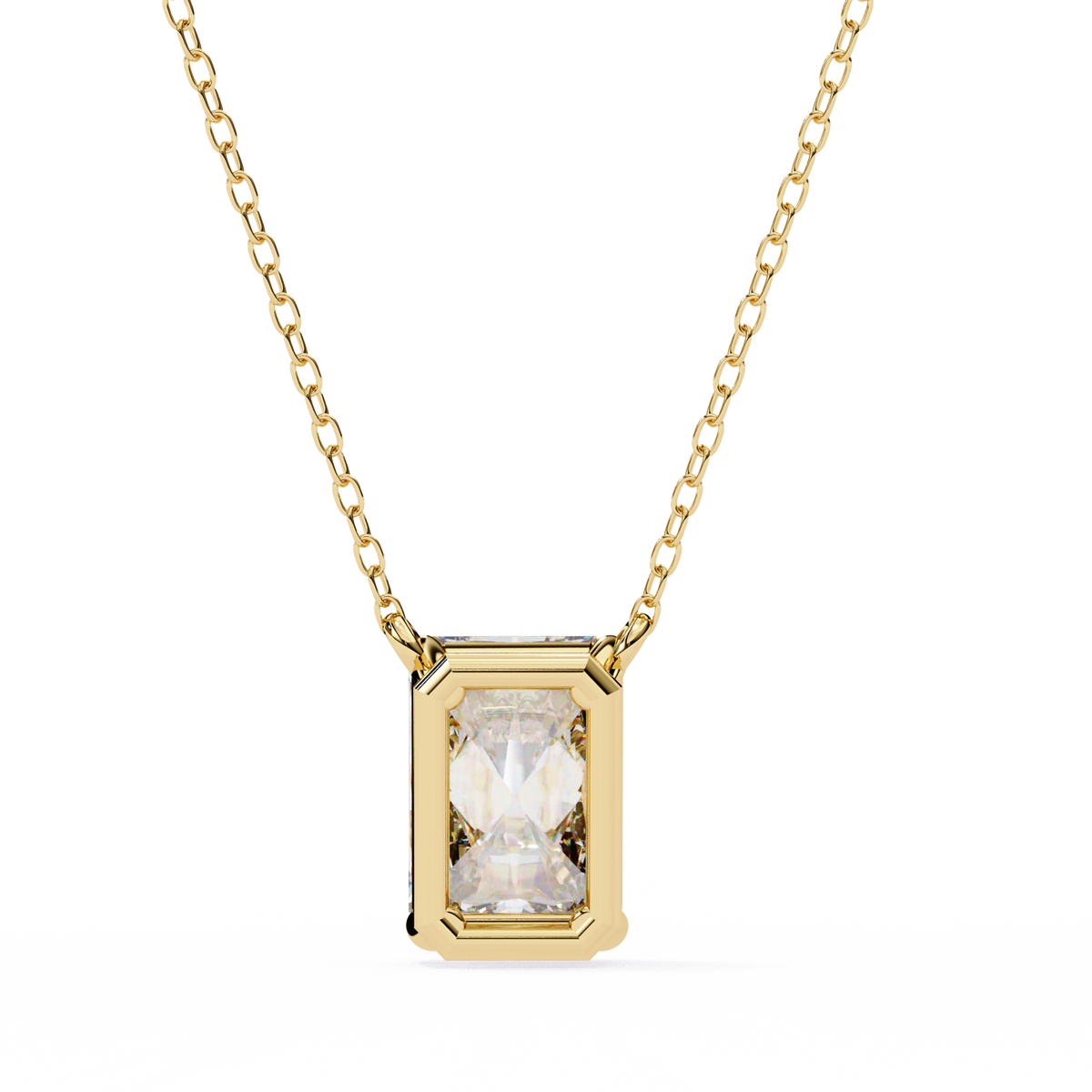 Reverra 14K Radiant Diamond Bezel Pendant Necklace, CTTW-1.03
