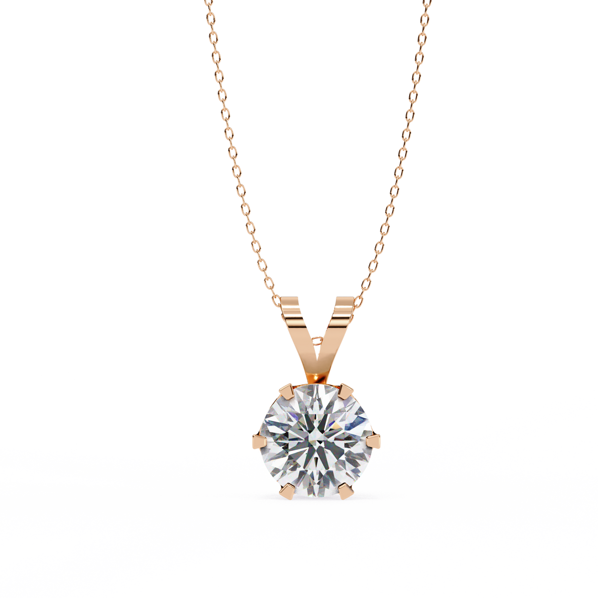 Reverra 14K Round Diamond Six-Prong Pendant Necklace, CTTW-2.14