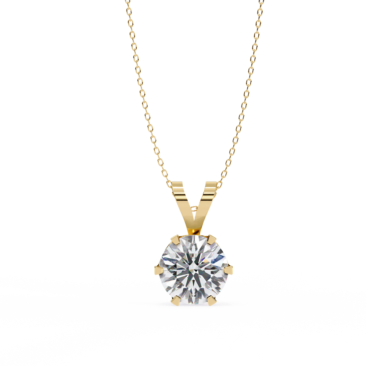 Reverra 14K Round Diamond Six-Prong Pendant Necklace, CTTW-2.14