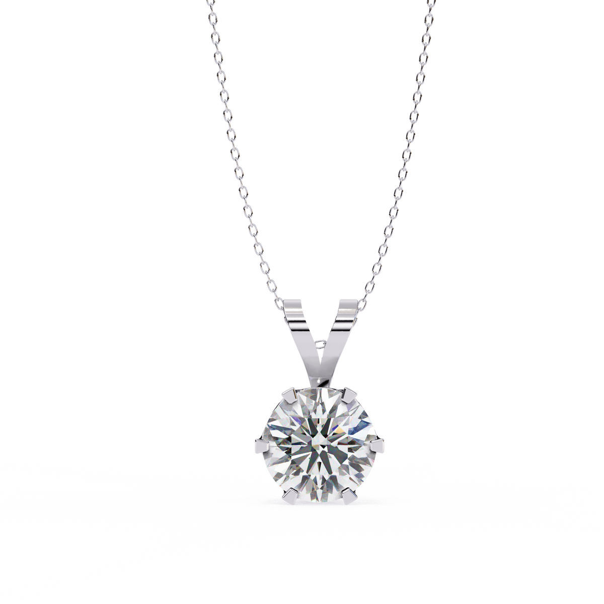 Reverra 14K Round Diamond Six-Prong Pendant Necklace, CTTW-2.14