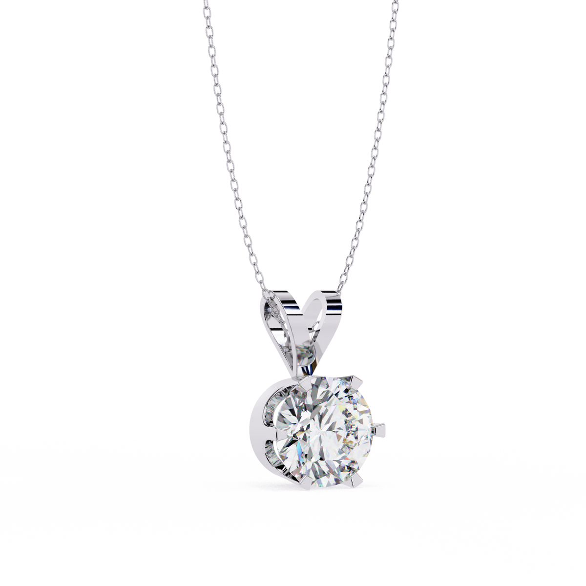 Reverra 14K Round Diamond Six-Prong Pendant Necklace, CTTW-2.14