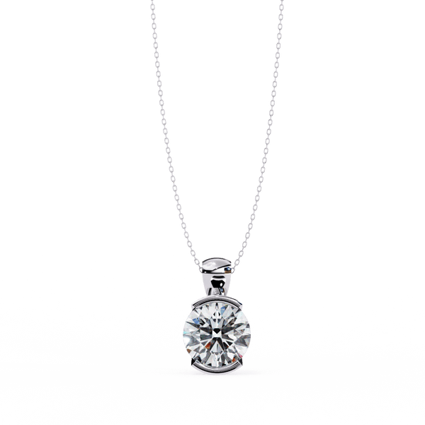 Reverra 14K Gold Round Lab Grown Diamond Bezel Pendant For Women, CTTW-2.22 - Reverra Jewels Inc.