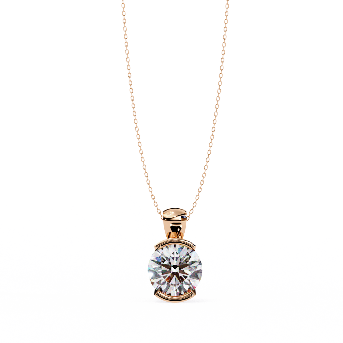 Reverra 14K Round Diamond Bezel Pendant Necklace, CTTW-2.22