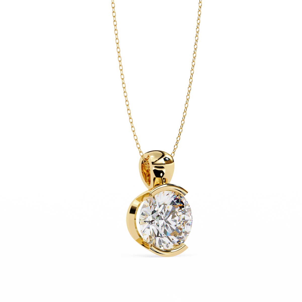 Reverra 14K Round Diamond Bezel Pendant Necklace, CTTW-2.22
