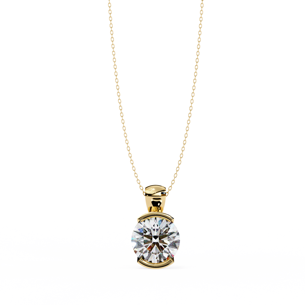 Reverra 14K Round Diamond Bezel Pendant Necklace, CTTW-2.22