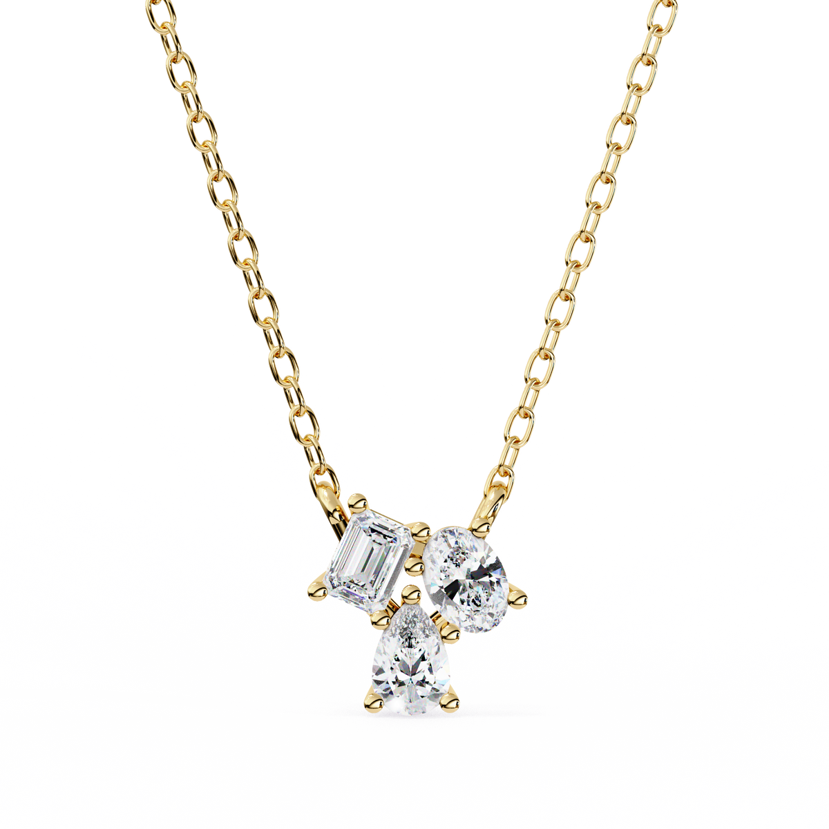 Reverra 14K Gold Oval-Pear-Emerald Lab Grown Diamond Trio Pendant For Women, CTTW-0.93