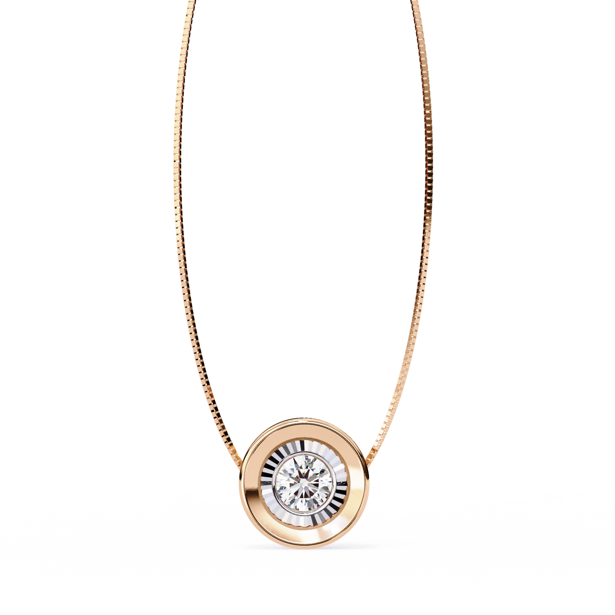 Reverra 14K Bezel Diamond Circle Pendant Necklace, CTTW-0.26