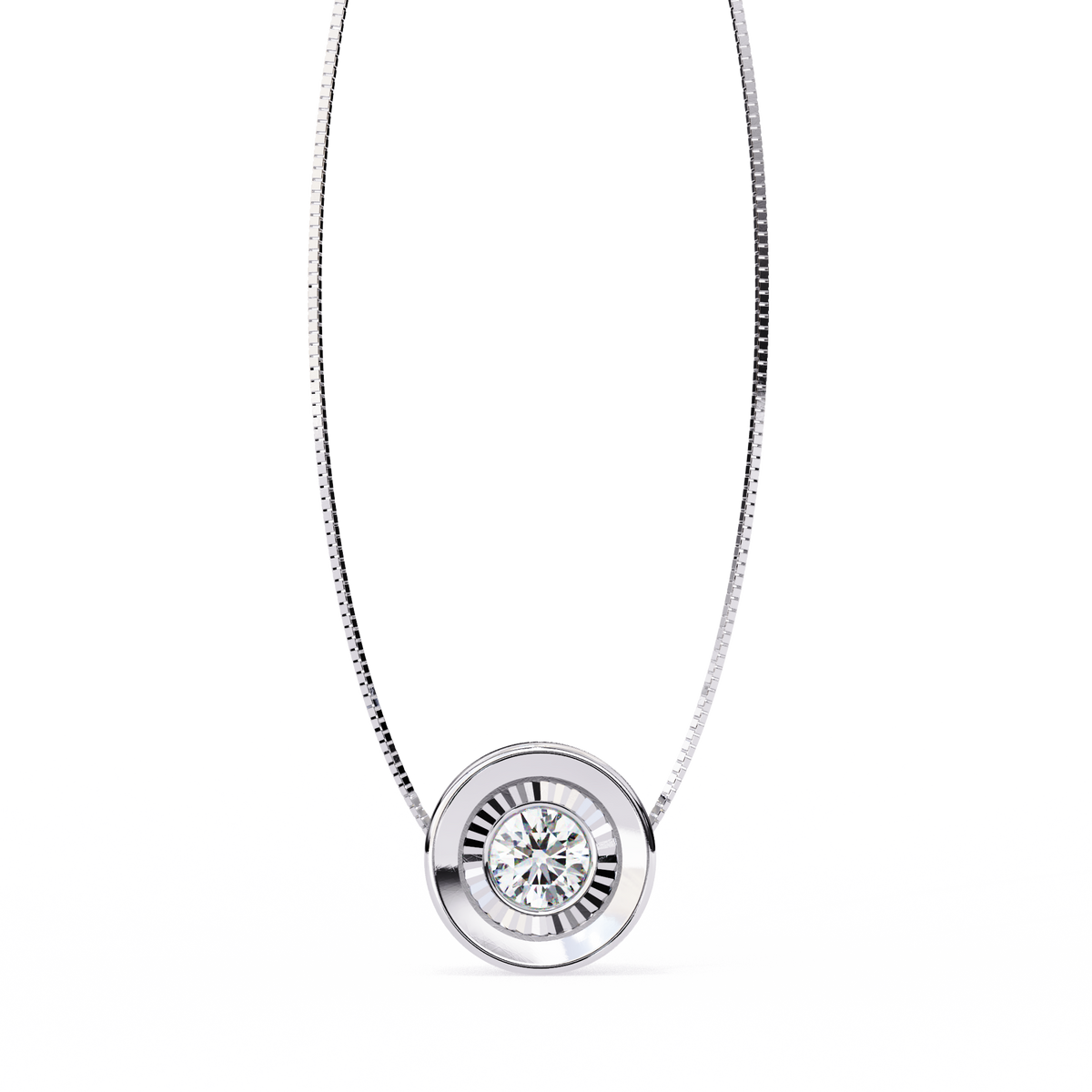 Reverra 14K Bezel Diamond Circle Pendant Necklace, CTTW-0.26