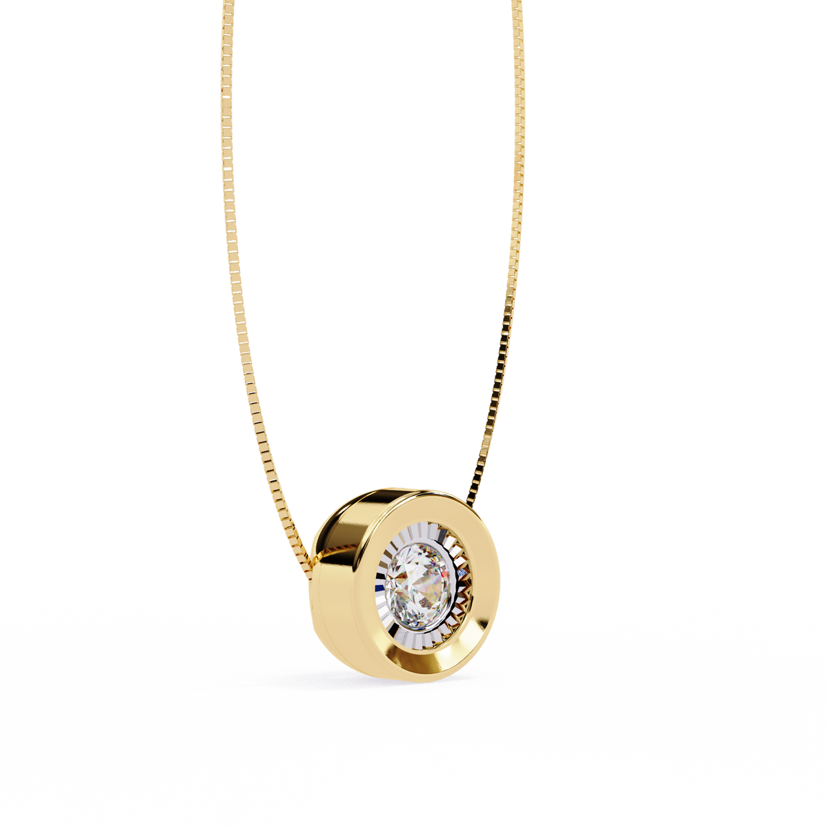 Reverra 14K Bezel Diamond Circle Pendant Necklace, CTTW-0.26