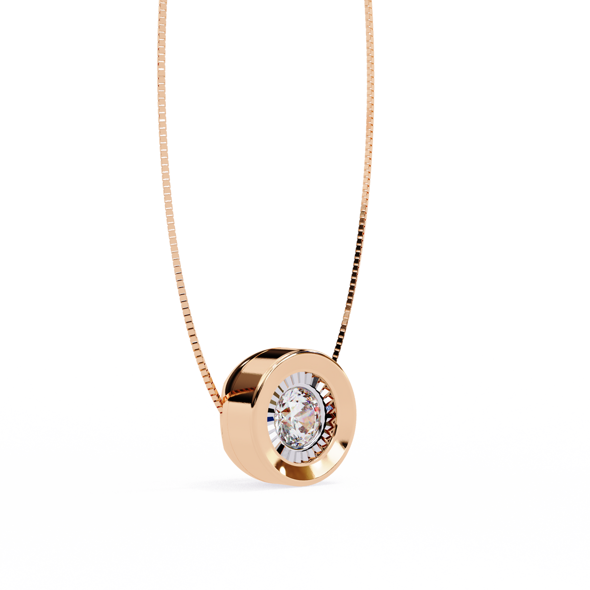 Reverra 14K Bezel Diamond Circle Pendant Necklace, CTTW-0.26