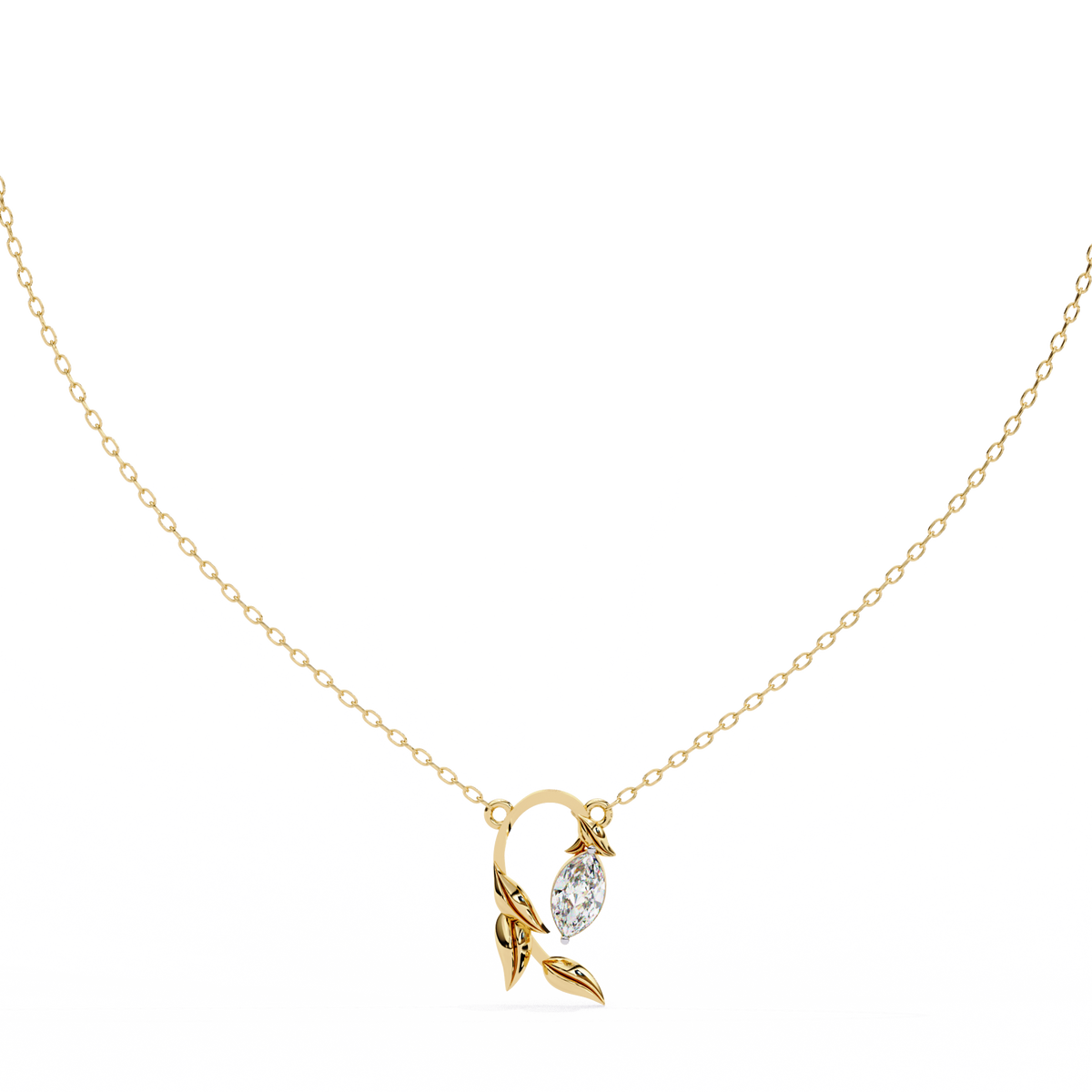 Reverra 14K Marquise Diamond Leaf Pendant Necklace, CTTW-0.47