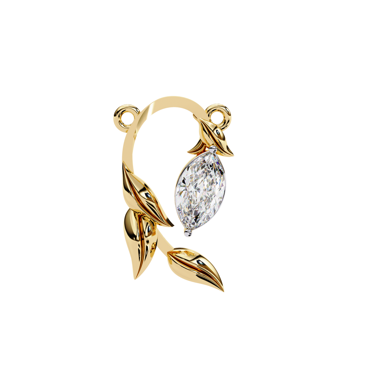 Reverra 14K Gold Marquise Lab Grown Diamond Leaf Pendant For Women, CTTW-0.47