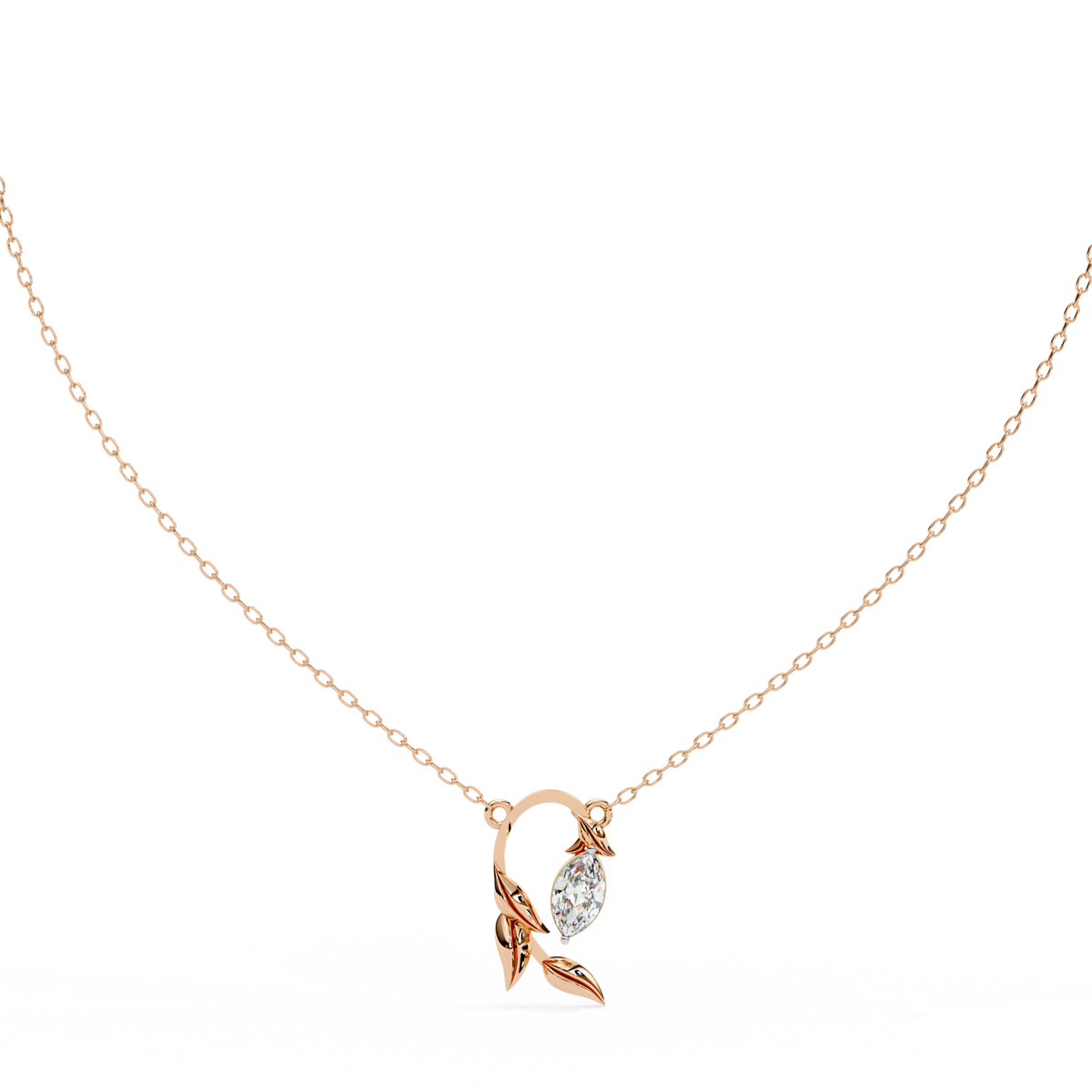 Reverra 14K Marquise Diamond Leaf Pendant Necklace, CTTW-0.47