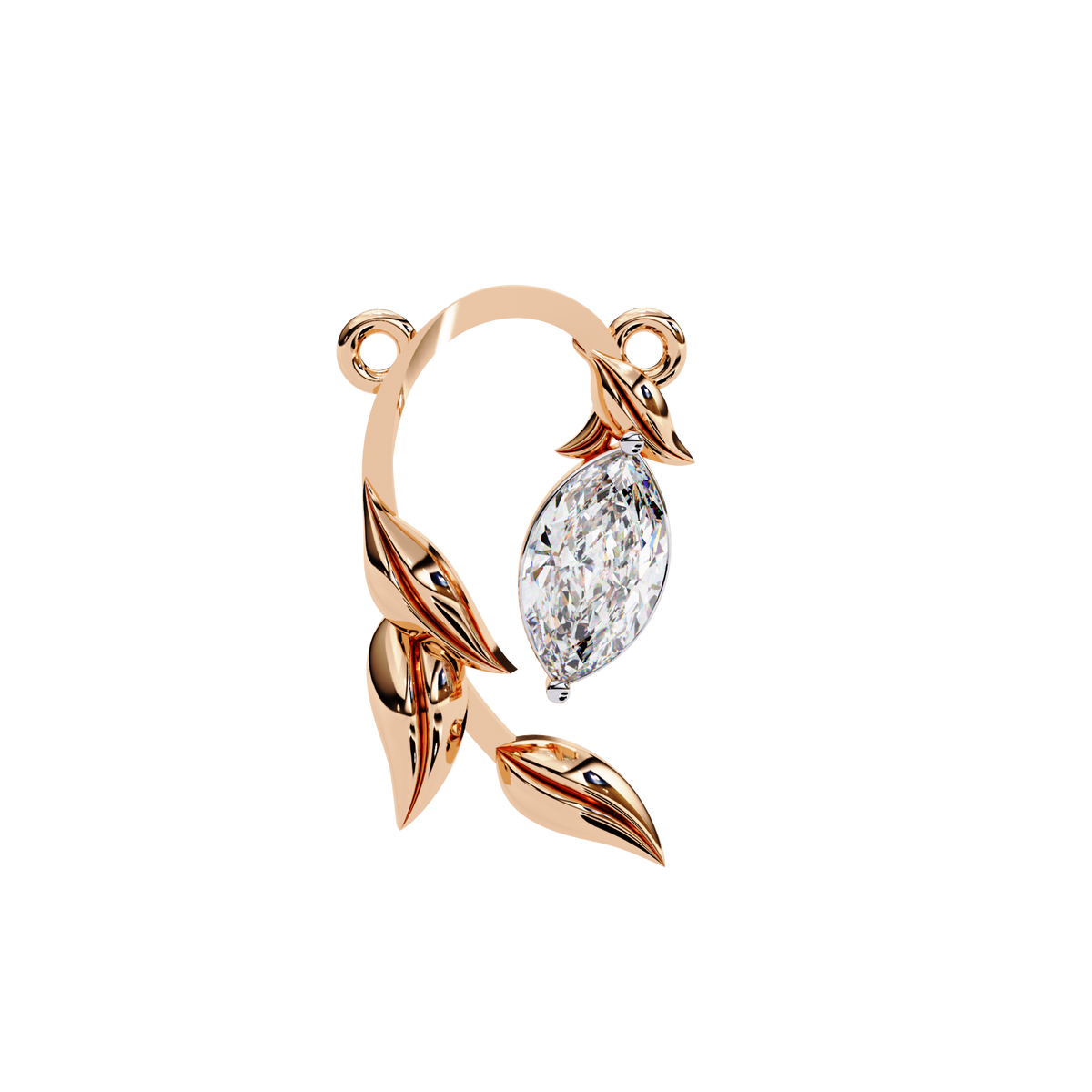 Reverra 14K Gold Marquise Lab Grown Diamond Leaf Pendant For Women, CTTW-0.47