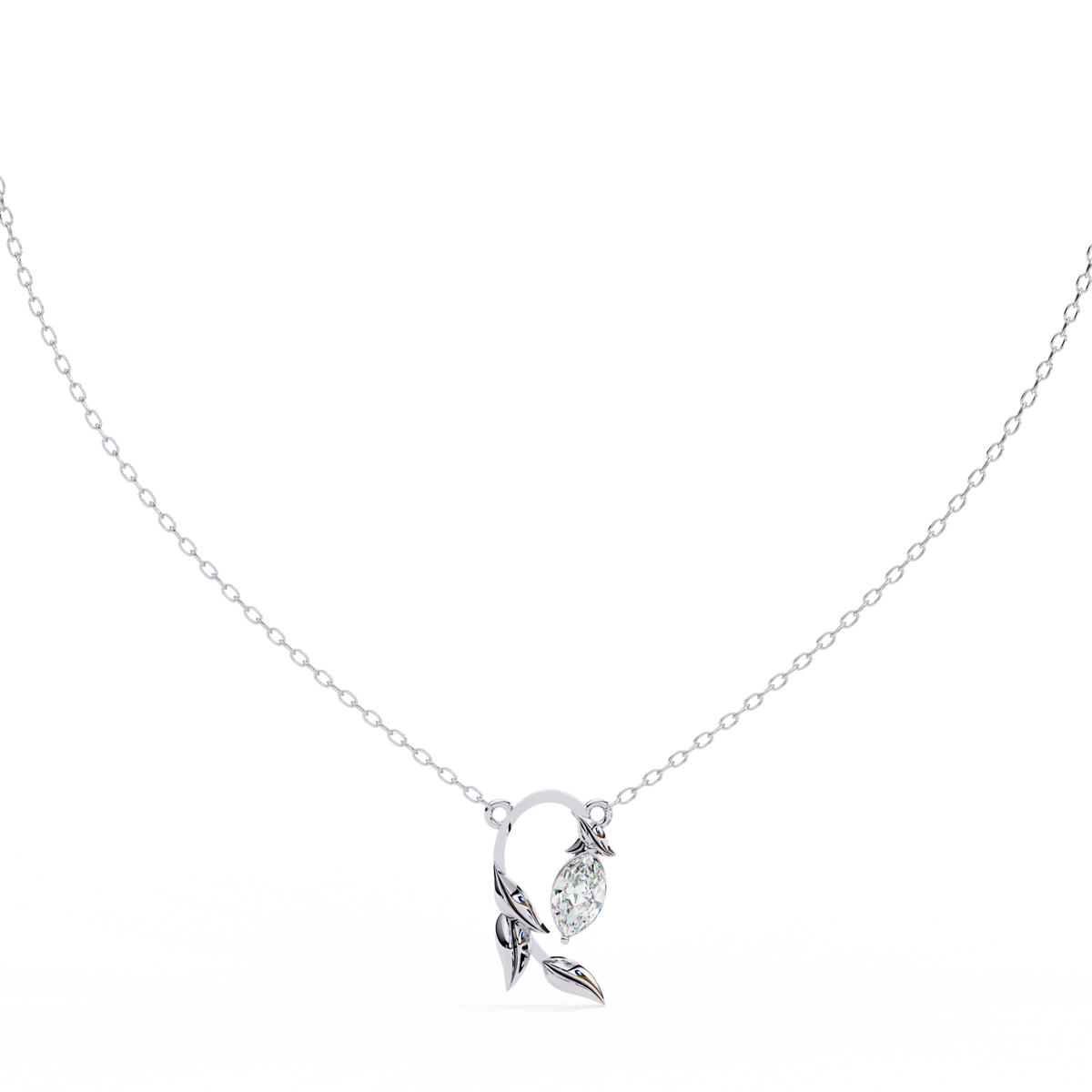 Reverra 14K Marquise Diamond Leaf Pendant Necklace, CTTW-0.47