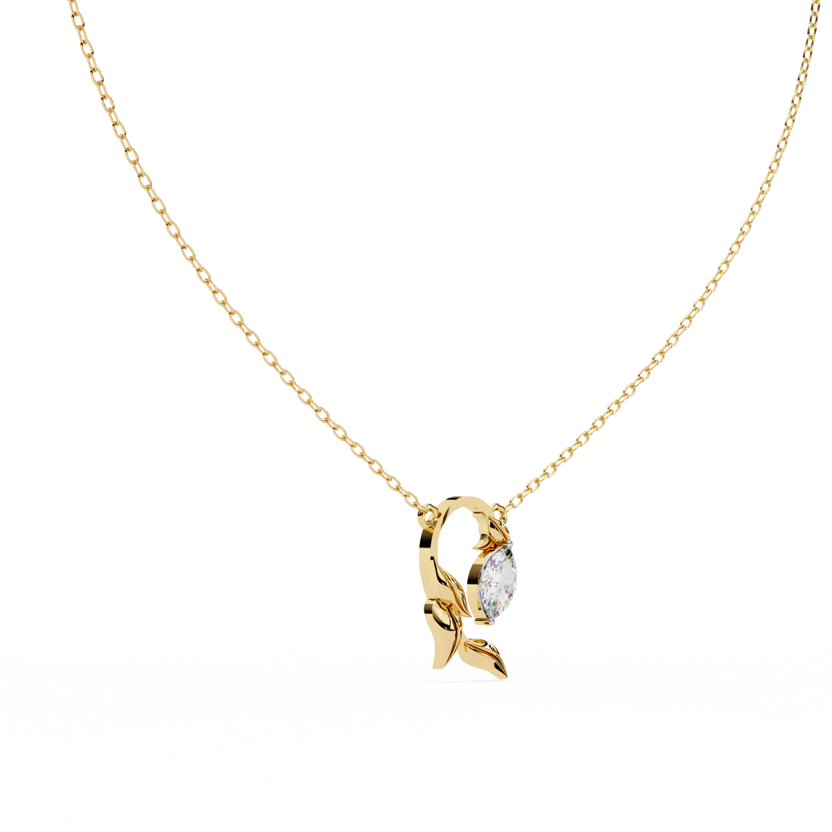 Reverra 14K Gold Marquise Lab Grown Diamond Leaf Pendant For Women, CTTW-0.47