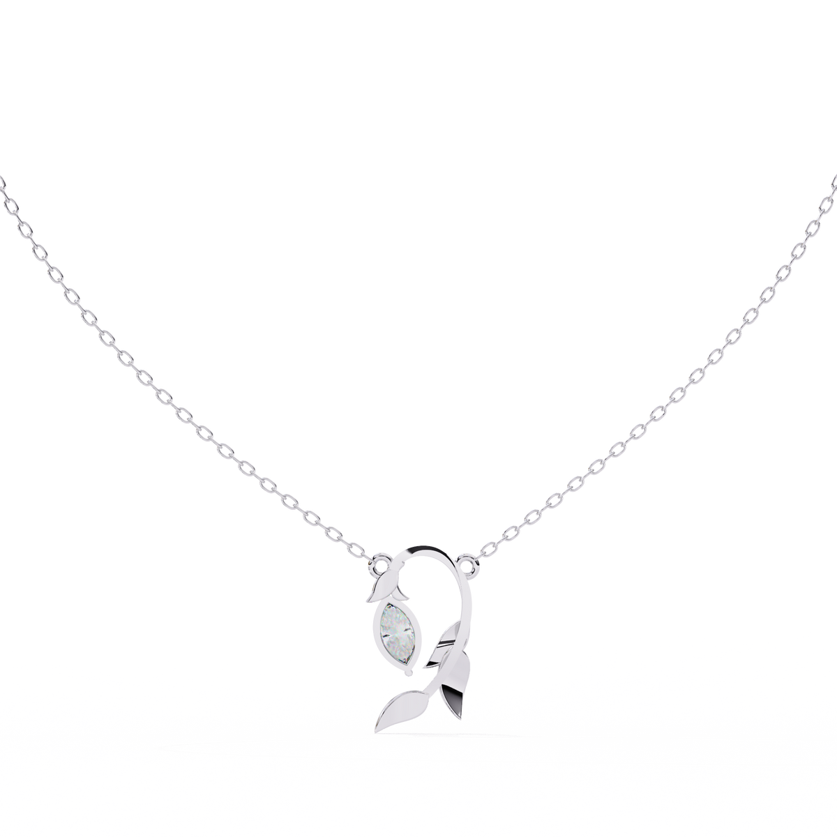 Reverra 14K Marquise Diamond Leaf Pendant Necklace, CTTW-0.47