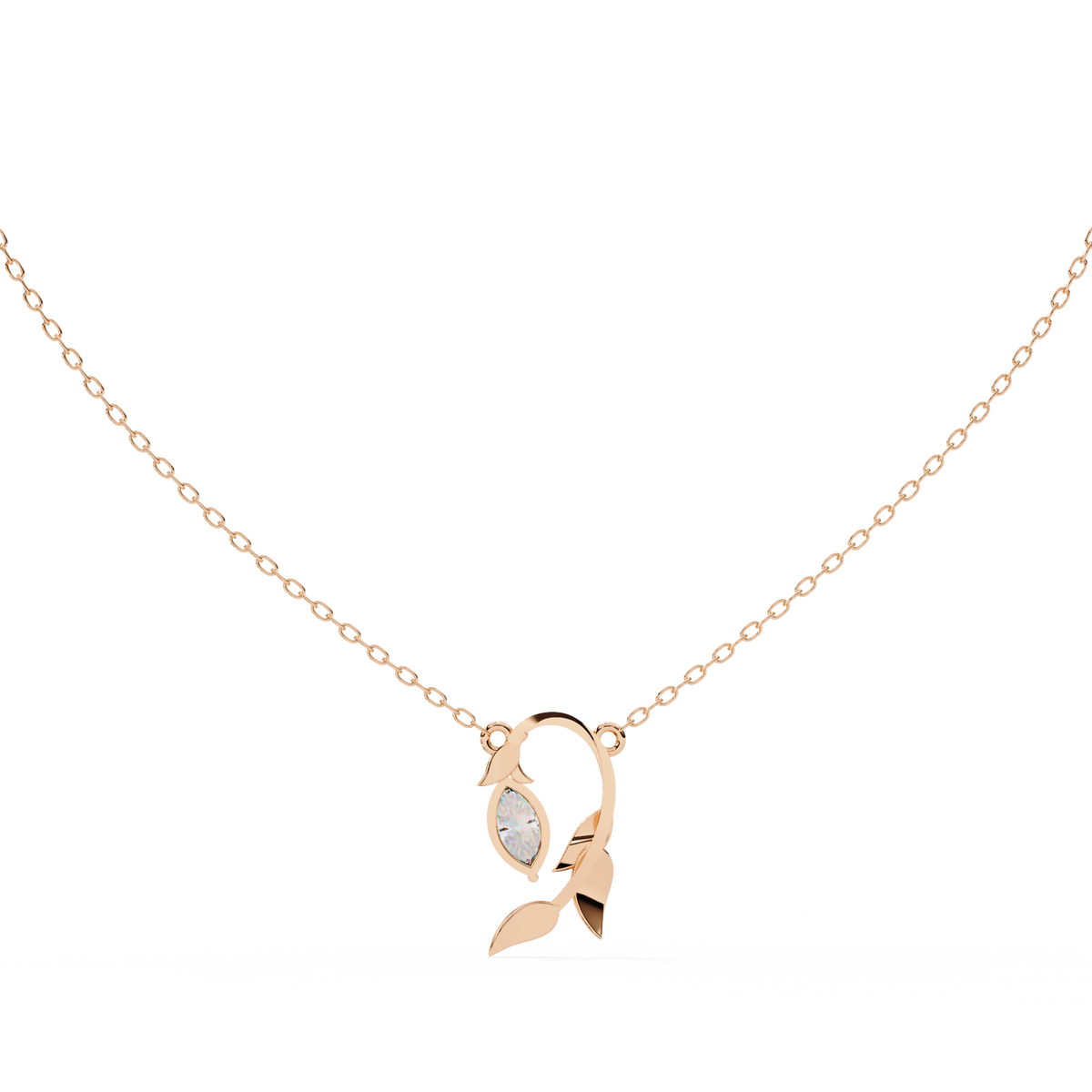 Reverra 14K Marquise Diamond Leaf Pendant Necklace, CTTW-0.47