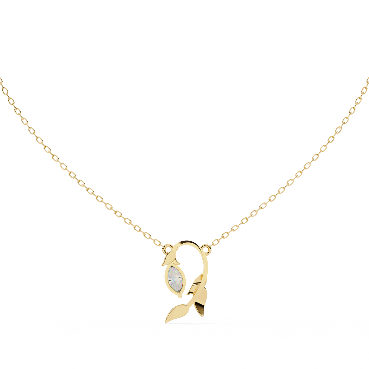 Reverra 14K Marquise Diamond Leaf Pendant Necklace, CTTW-0.47