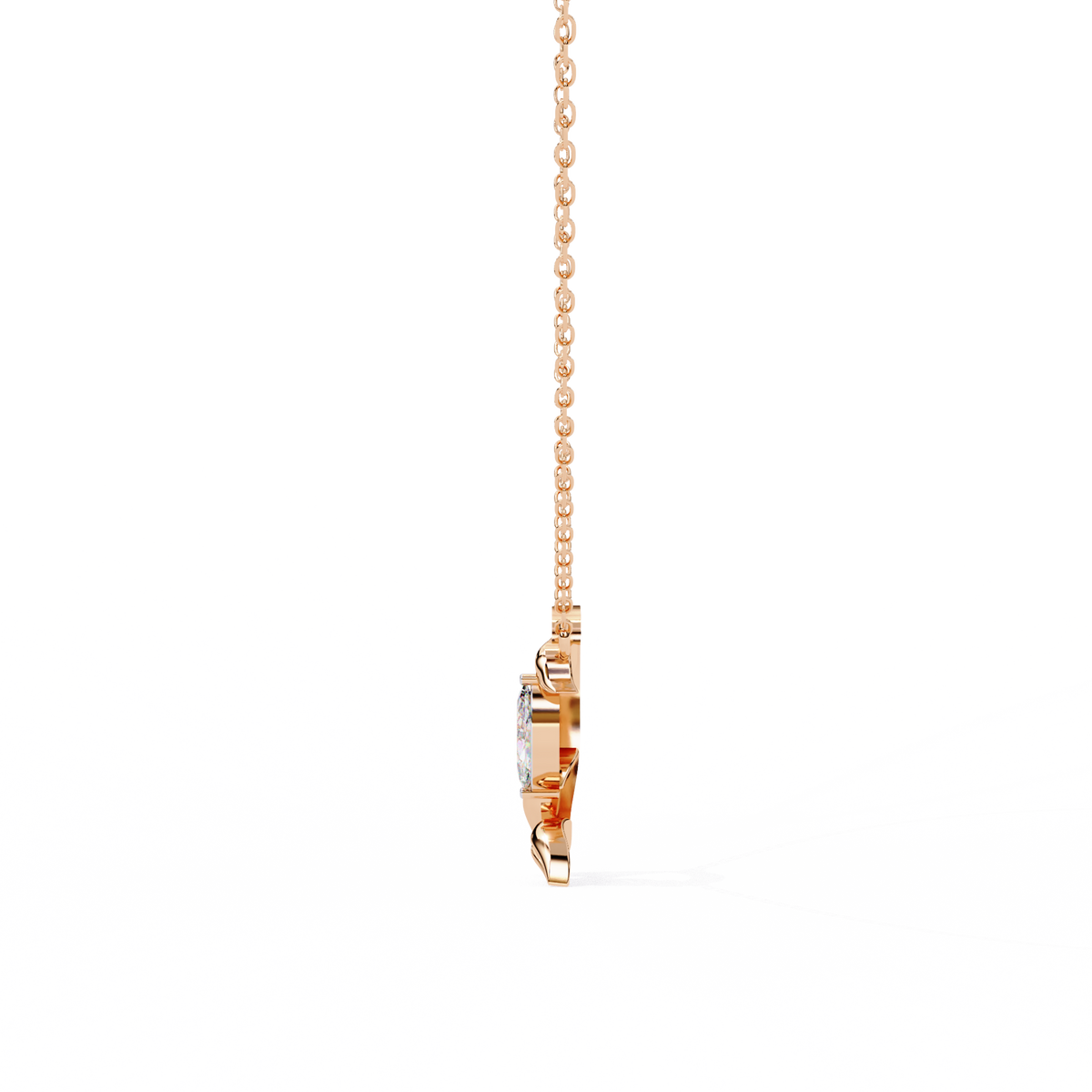 Reverra 14K Marquise Diamond Leaf Pendant Necklace, CTTW-0.47