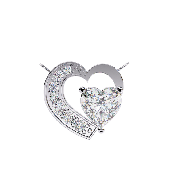 Reverra 14K Gold Heart & Round Lab Grown Diamond Heart Pendant For Women, CTTW-0.87