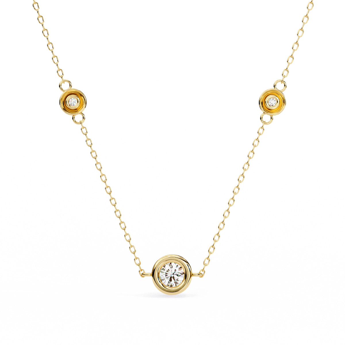 Reverra 14K Gold Round Lab Grown Diamond Bezel Pendant For Women, CTTW-0.07