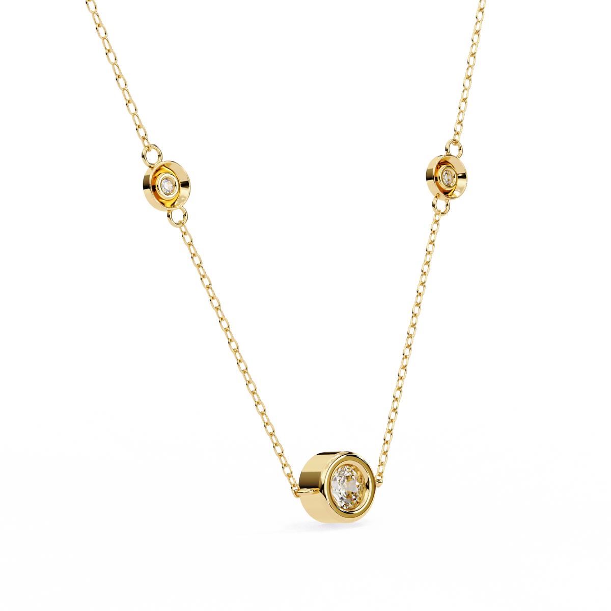 Reverra 14K Bezel Diamond Pendant Necklace, CTTW-0.07