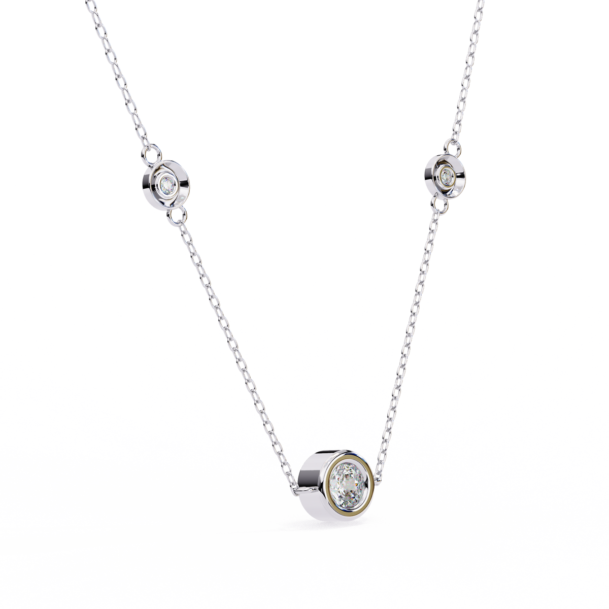 Reverra 14K Bezel Diamond Pendant Necklace, CTTW-0.07