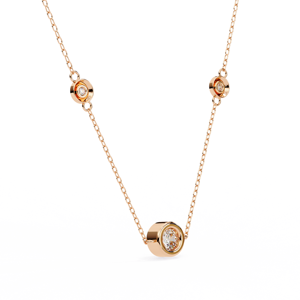 Reverra 14K Bezel Diamond Pendant Necklace, CTTW-0.07