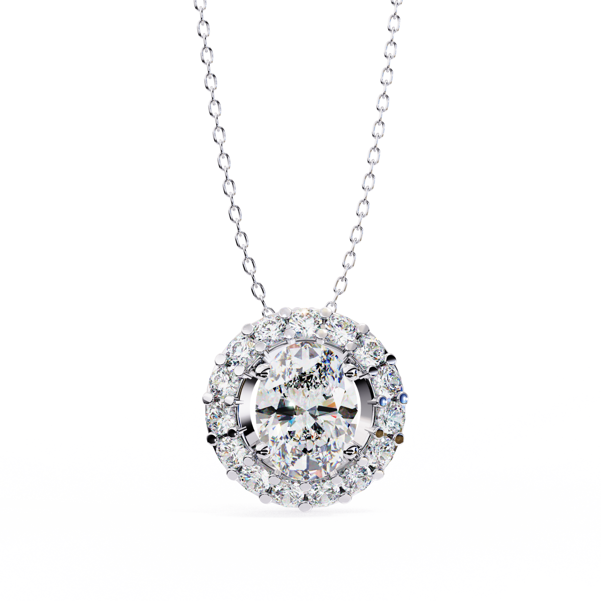 Reverra 14K Oval Halo Diamond Pendant Necklace, CTTW-0.97