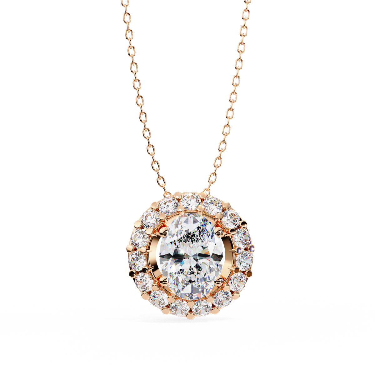 Reverra 14K Oval Halo Diamond Pendant Necklace, CTTW-0.97