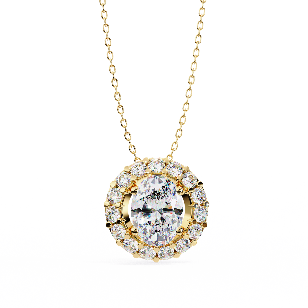 Reverra 14K Oval Halo Diamond Pendant Necklace, CTTW-0.97