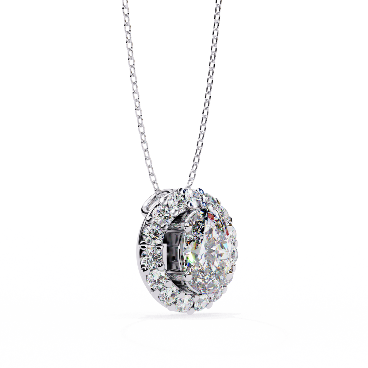 Reverra 14K Oval Halo Diamond Pendant Necklace, CTTW-0.97