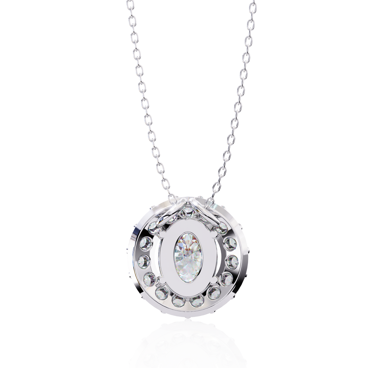Reverra 14K Oval Halo Diamond Pendant Necklace, CTTW-0.97