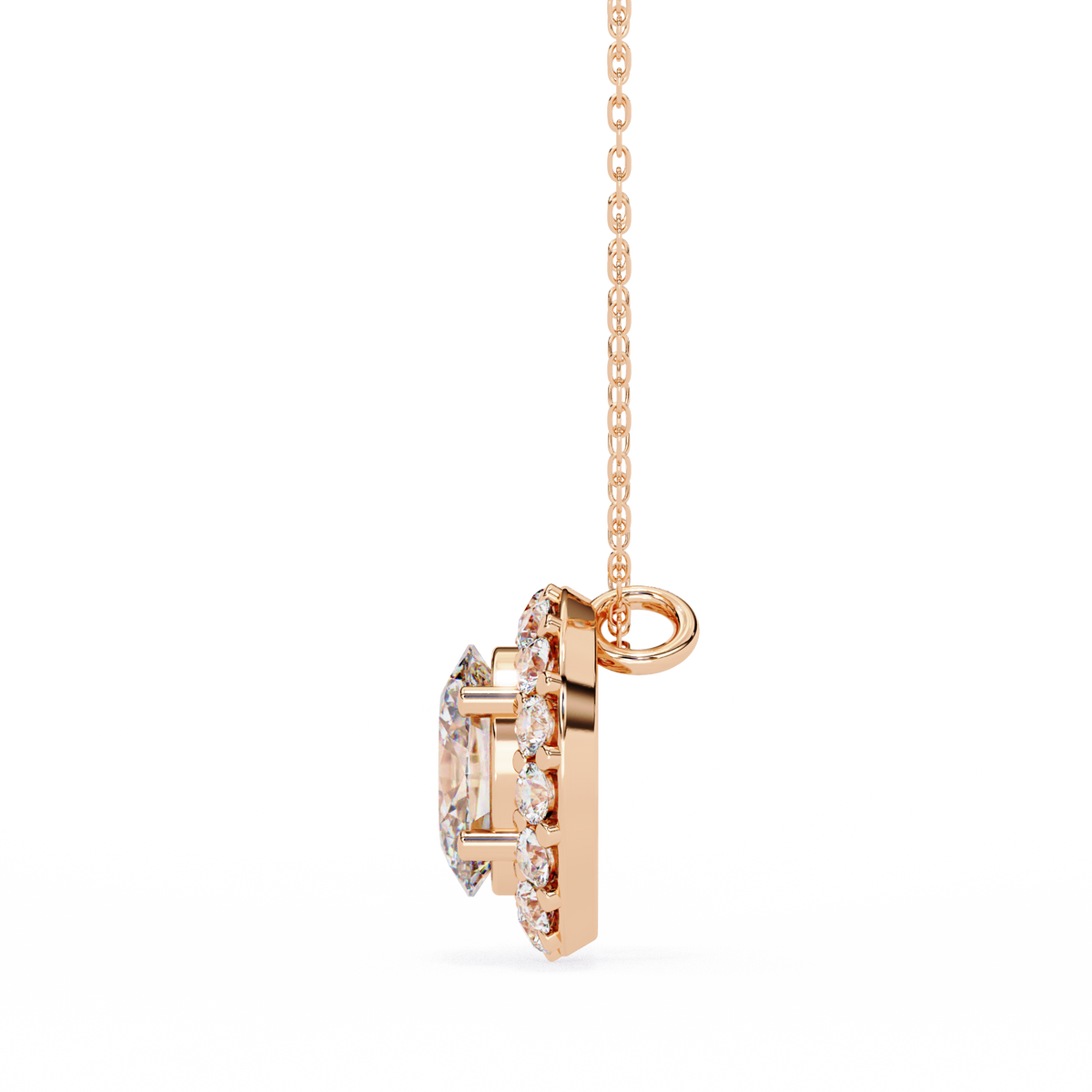 Reverra 14K Oval Halo Diamond Pendant Necklace, CTTW-0.97