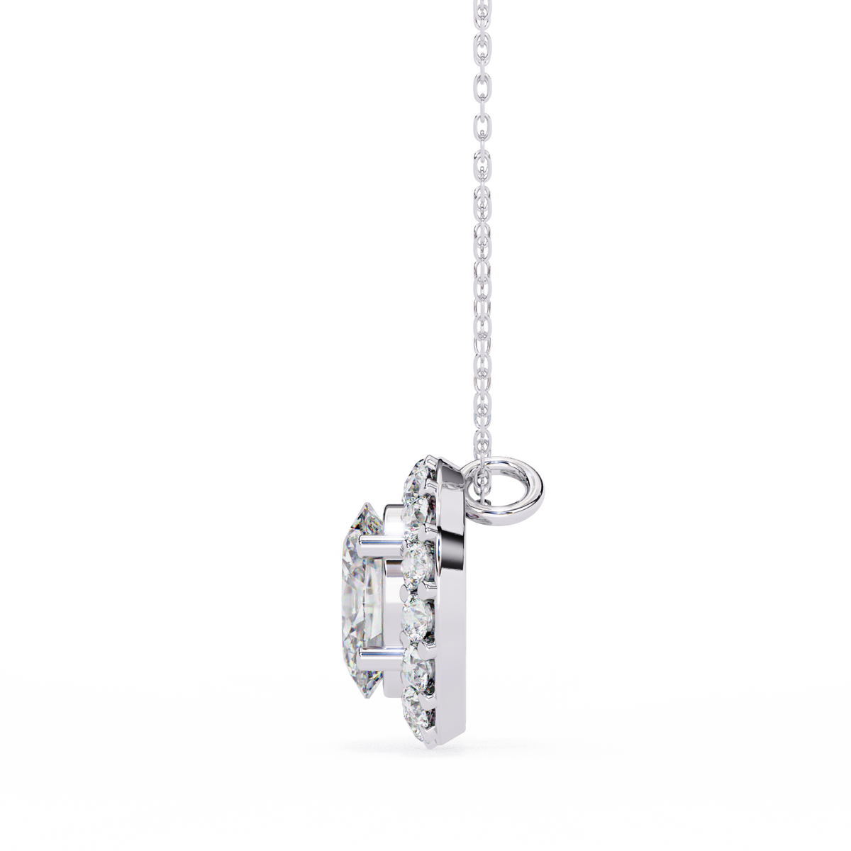 Reverra 14K Oval Halo Diamond Pendant Necklace, CTTW-0.97