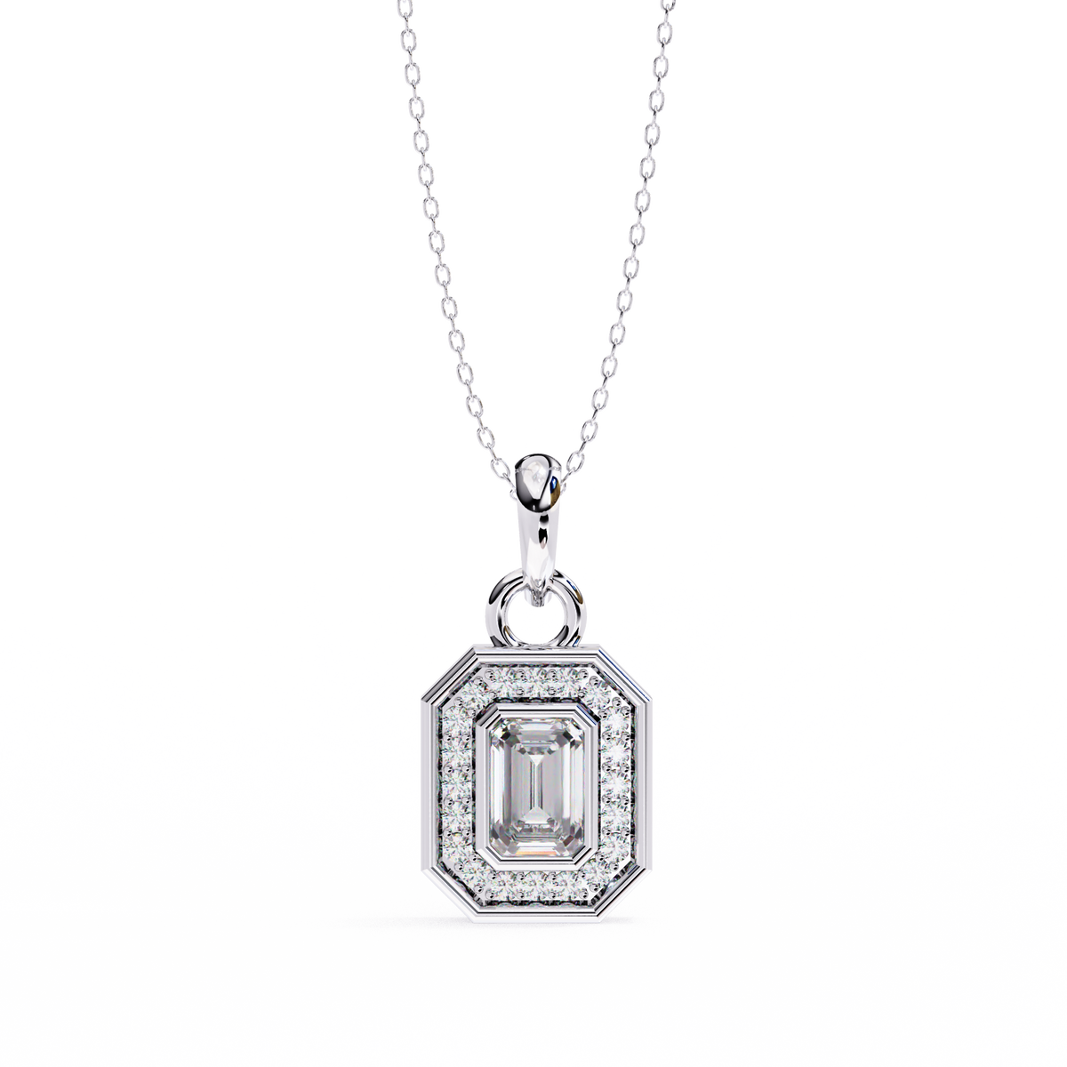 Reverra 14K Emerald Halo Diamond Pendant Necklace, CTTW-0.93