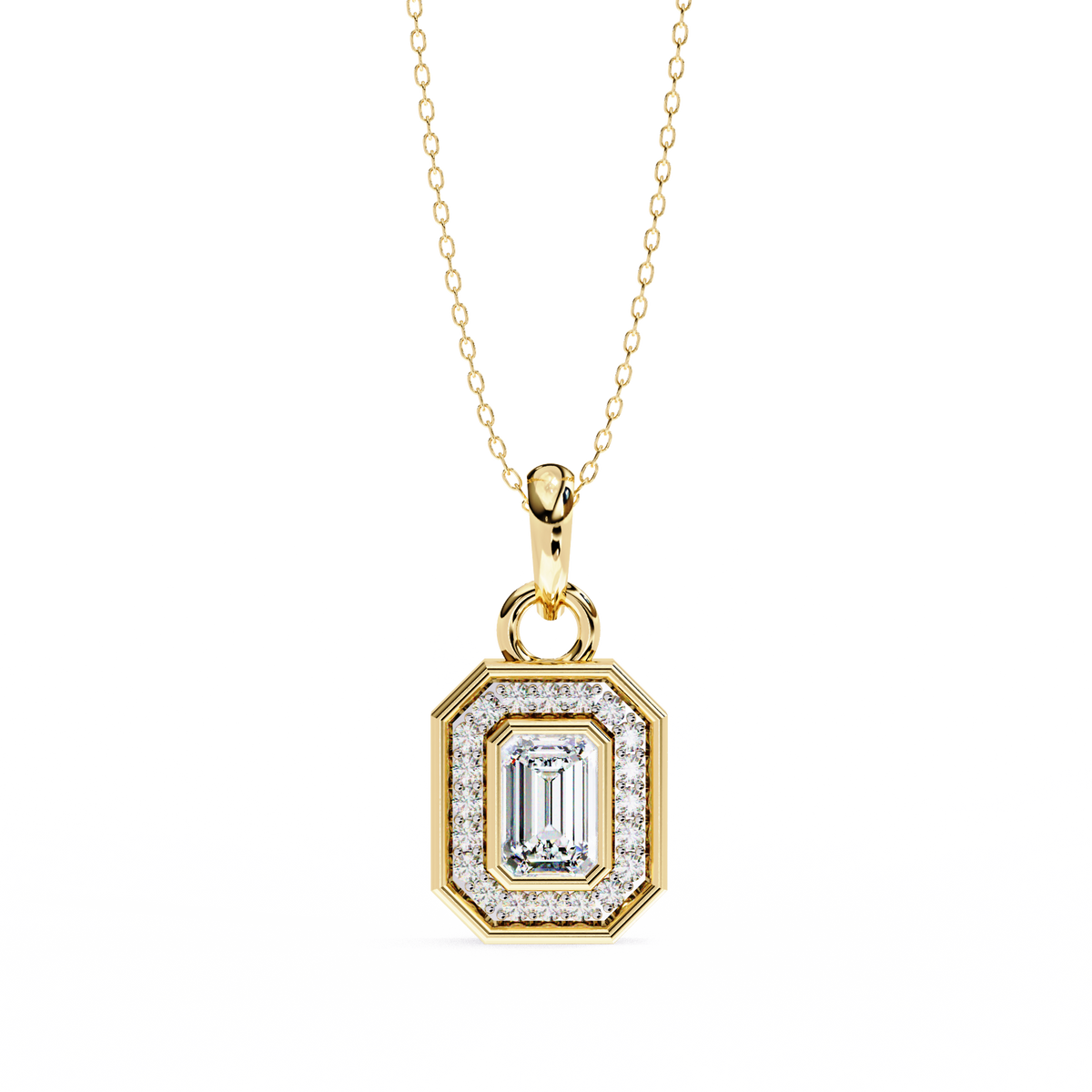Reverra 14K Emerald Halo Diamond Pendant Necklace, CTTW-0.93
