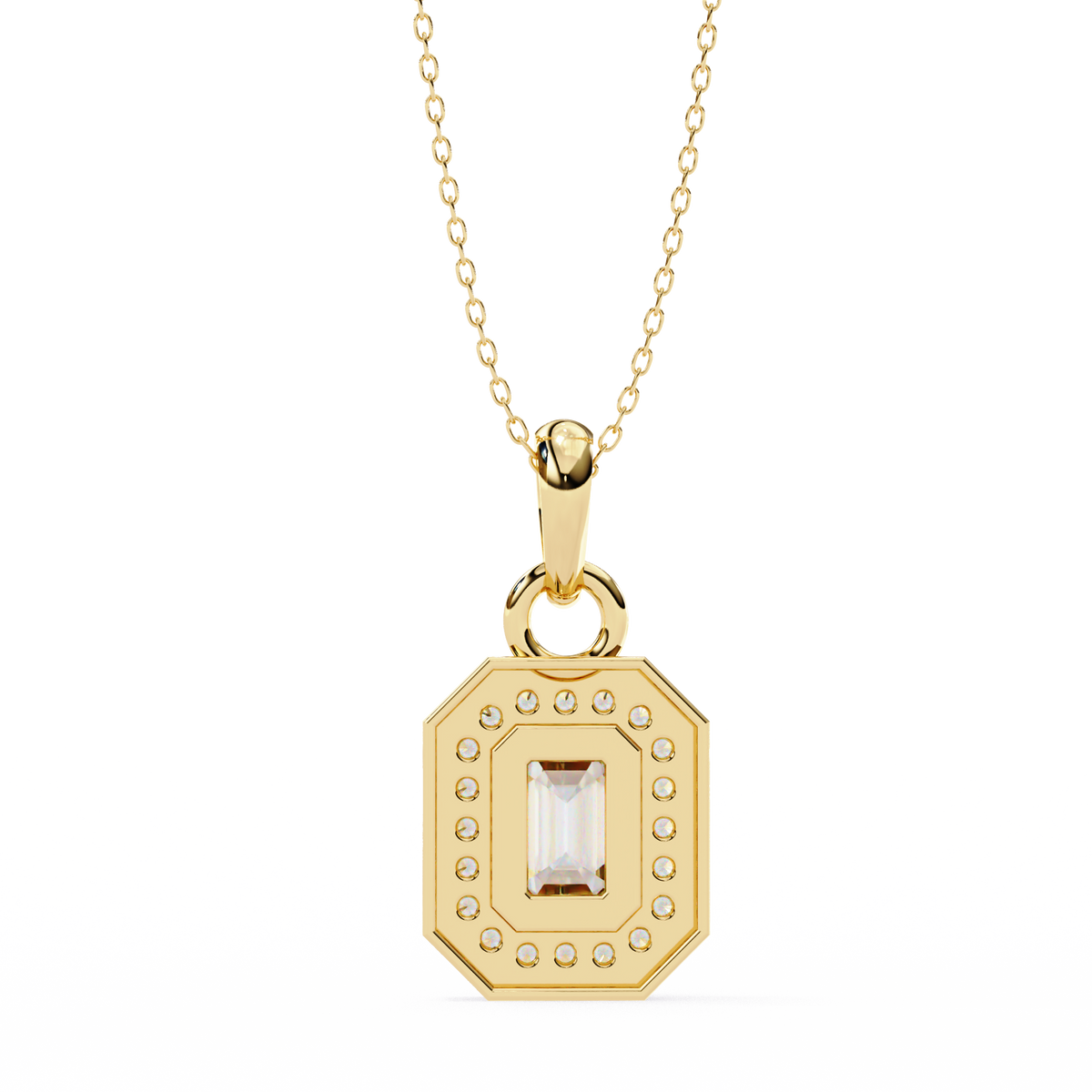 Reverra 14K Emerald Halo Diamond Pendant Necklace, CTTW-0.93