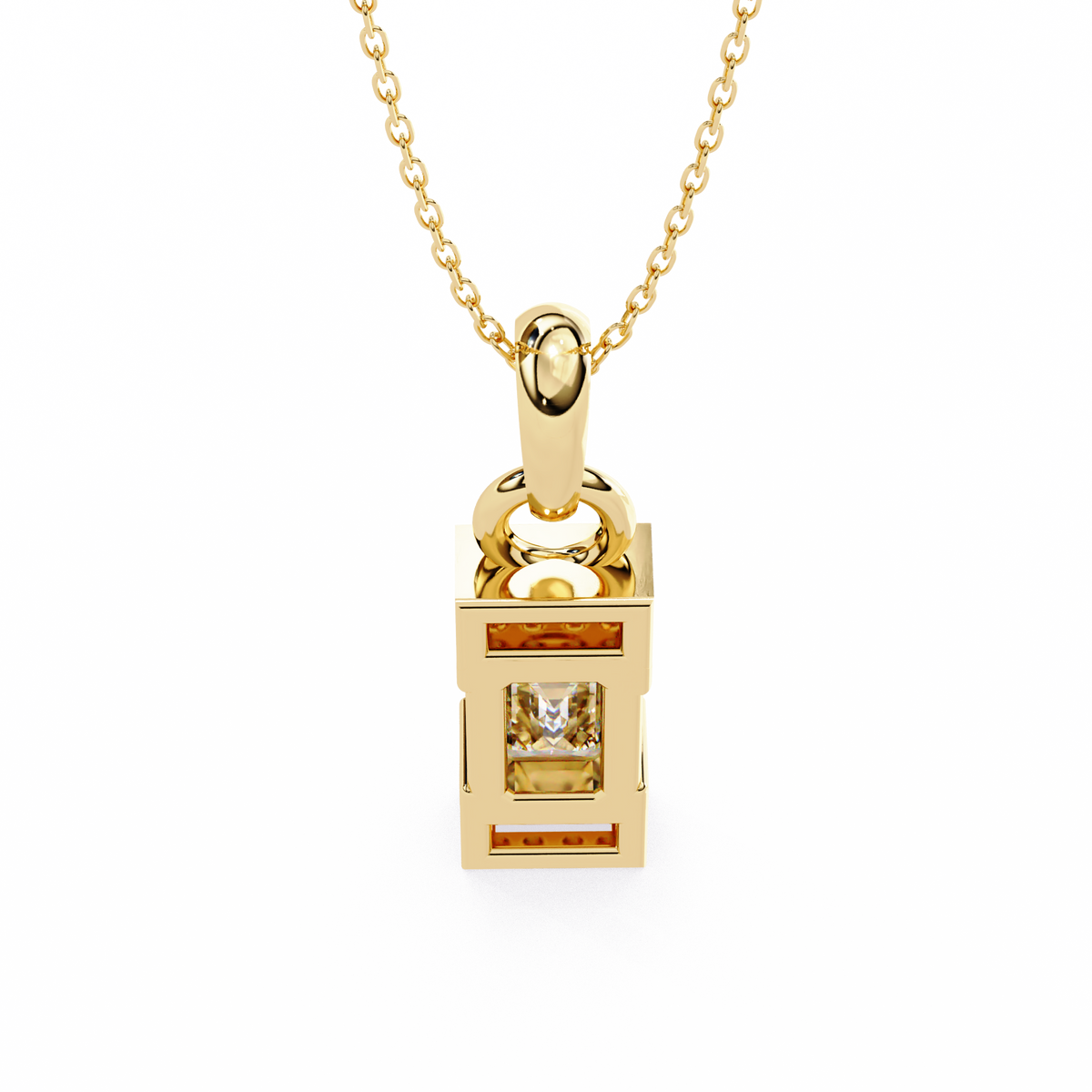 Reverra 14K Emerald Step Diamond Pendant Necklace, CTTW-1.05