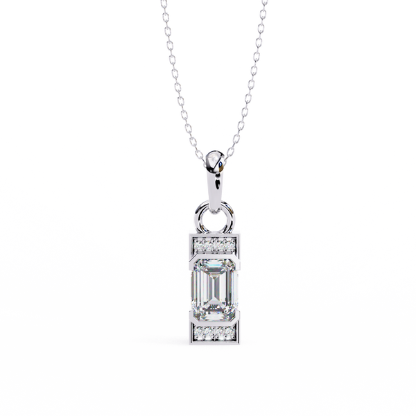 Reverra 14K Gold Emerald & Round Lab Grown Diamond Pendant For Women, CTTW-1.05