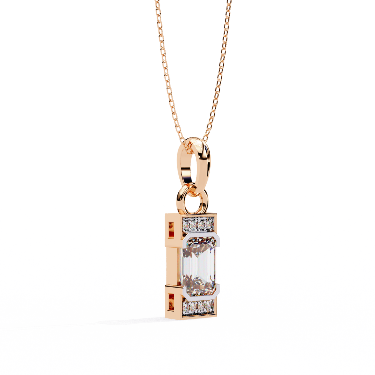 Reverra 14K Emerald Step Diamond Pendant Necklace, CTTW-1.05