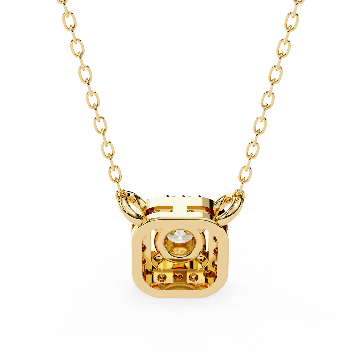 Reverra 14K Cushion Halo Diamond Pendant Necklace, CTTW-0.3